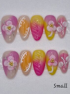 Small Short Almond Press On Nails Sunpetal Sprite Handmade